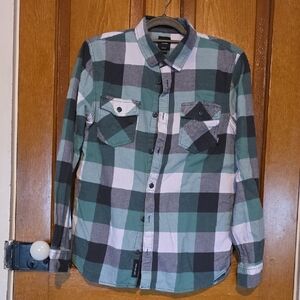 Vans Green and Black Checkered Casual Flannel Shirt